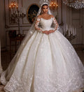 Long Sleeve Sequin & Pearl Illusion Wedding Dress
