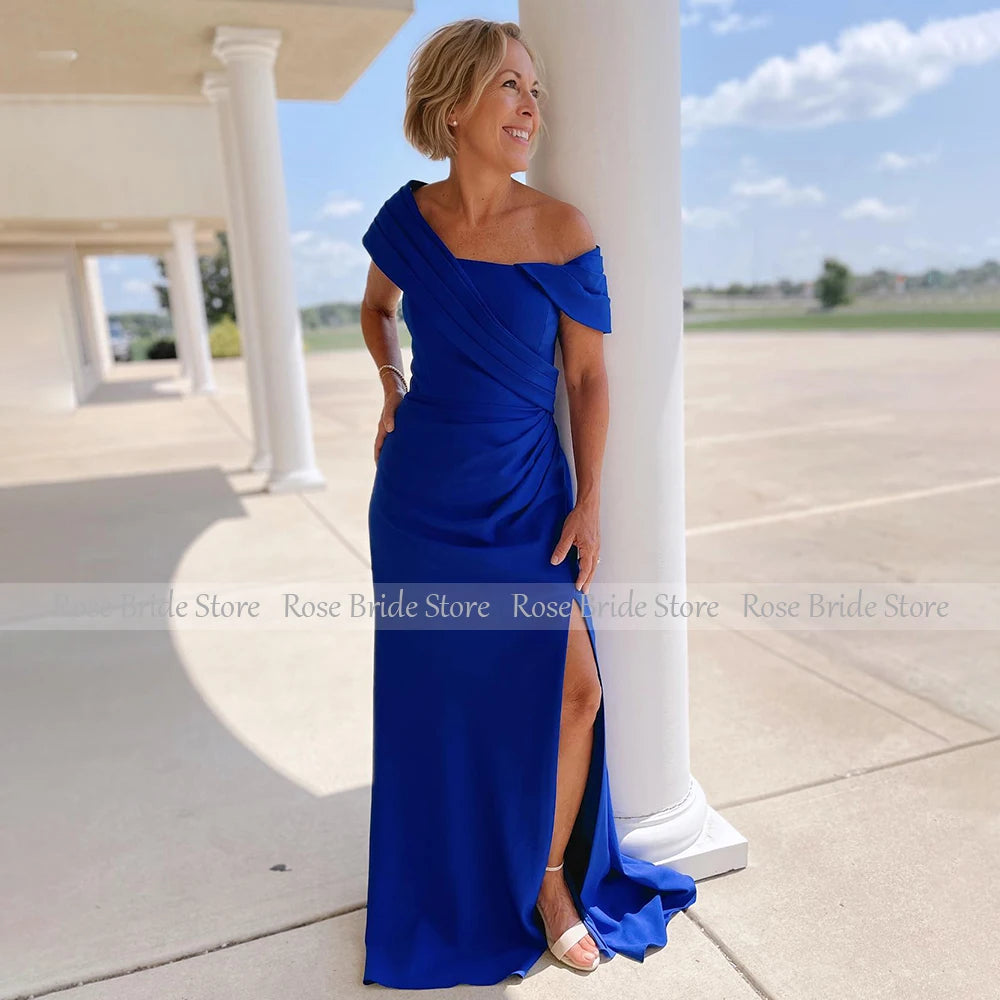 Mother of the Bride/Groom Dresses Dark Royal Blue Side Slit Wedding Guest Gown for Woman One Shoulder Mermaid Evening Dress Long