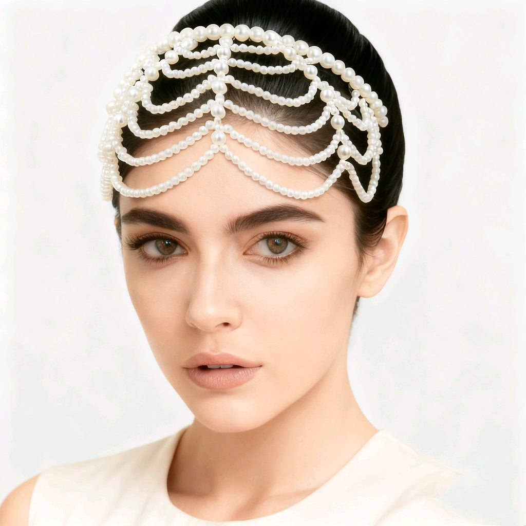 2026 Fashionable And Sweet Bridal Headpiece Accessory - Hairband Tassel Headband With Pearl Forehead Decoration