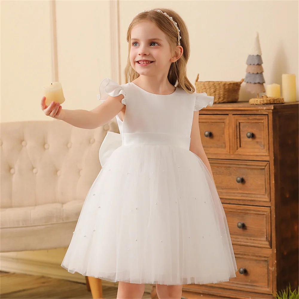 Backless Bow Flower Girl Tulle Dress