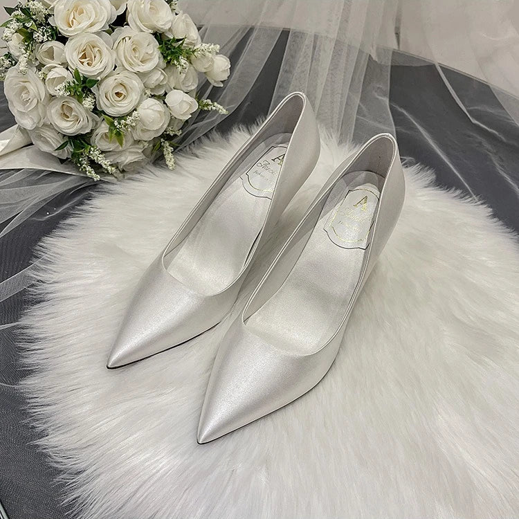 Pumps Women Shoes Wedding Shoes White High Heels Women's Satin Bridal Shoe Bridesmaid Shoes Large Size 42 43
