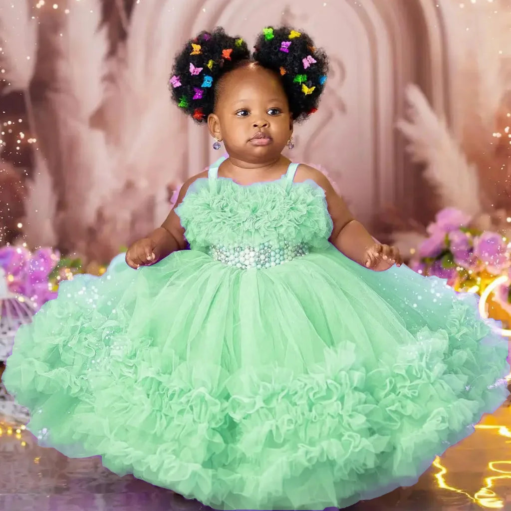 Tiered Pearl Flower Girl Dress
