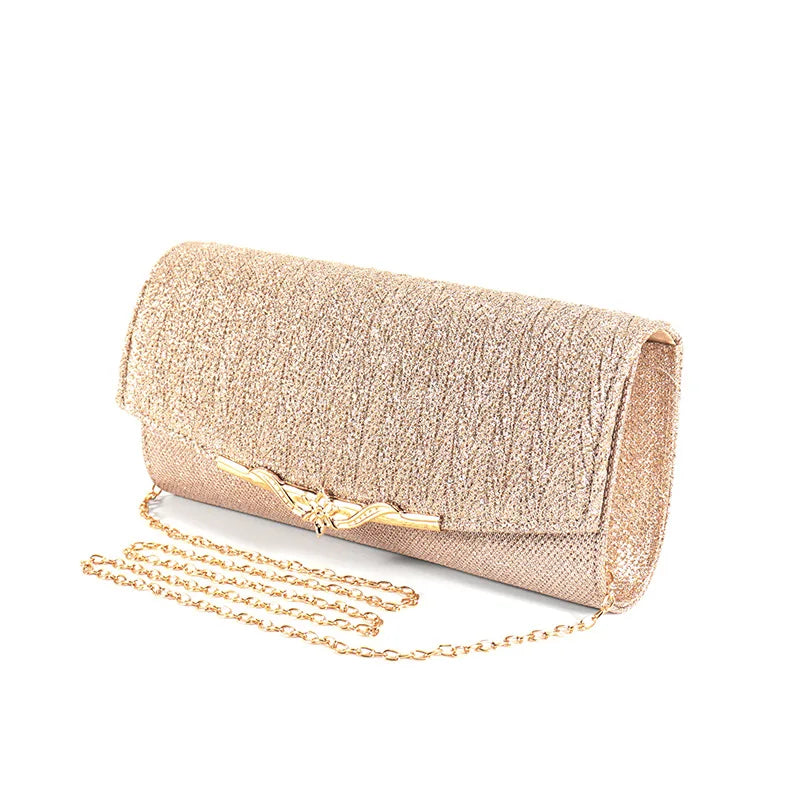 Sparkly Women's Silver Evening Shoulder Bag Gold Glitter Bridal Clutch Purse Party Prom Wedding Chain Envelope Handbag Ladies