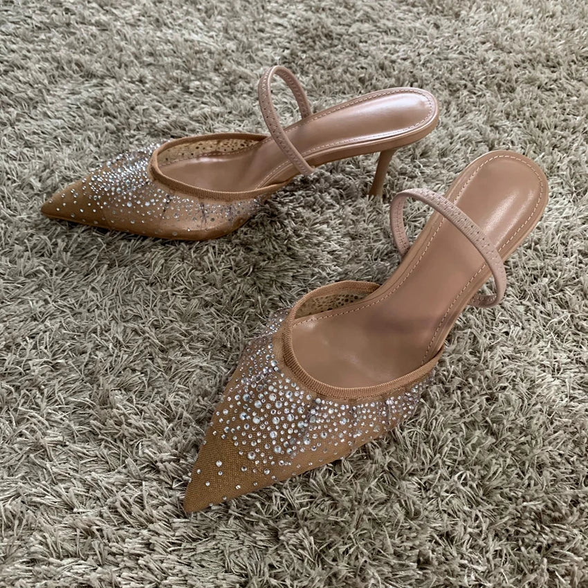 Rhinestone Mesh Slingback Bridal Heels