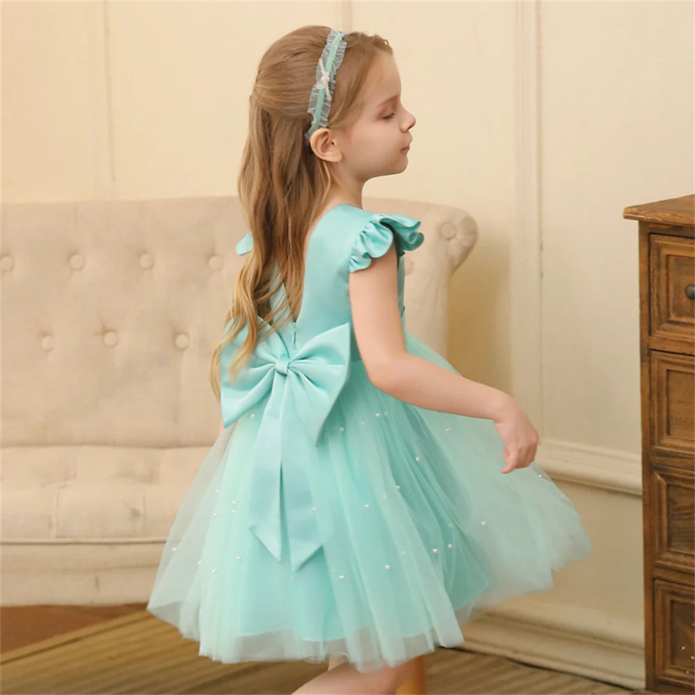 Backless Bow Flower Girl Tulle Dress