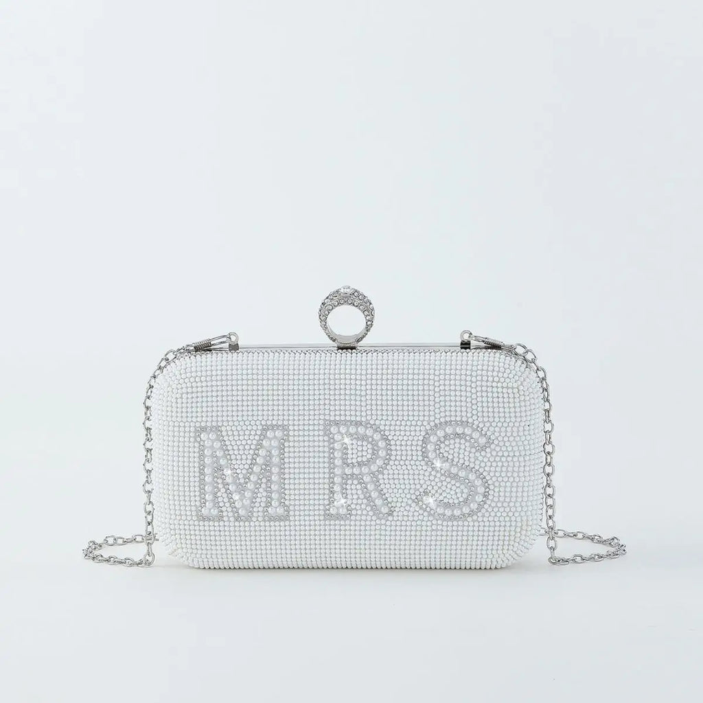 Pearl BRIDE Clutch Purse White Rhinestone Shoulder Handbags Bridal Wedding Evening Bag Ladies Party Decoration MRS Gift Present