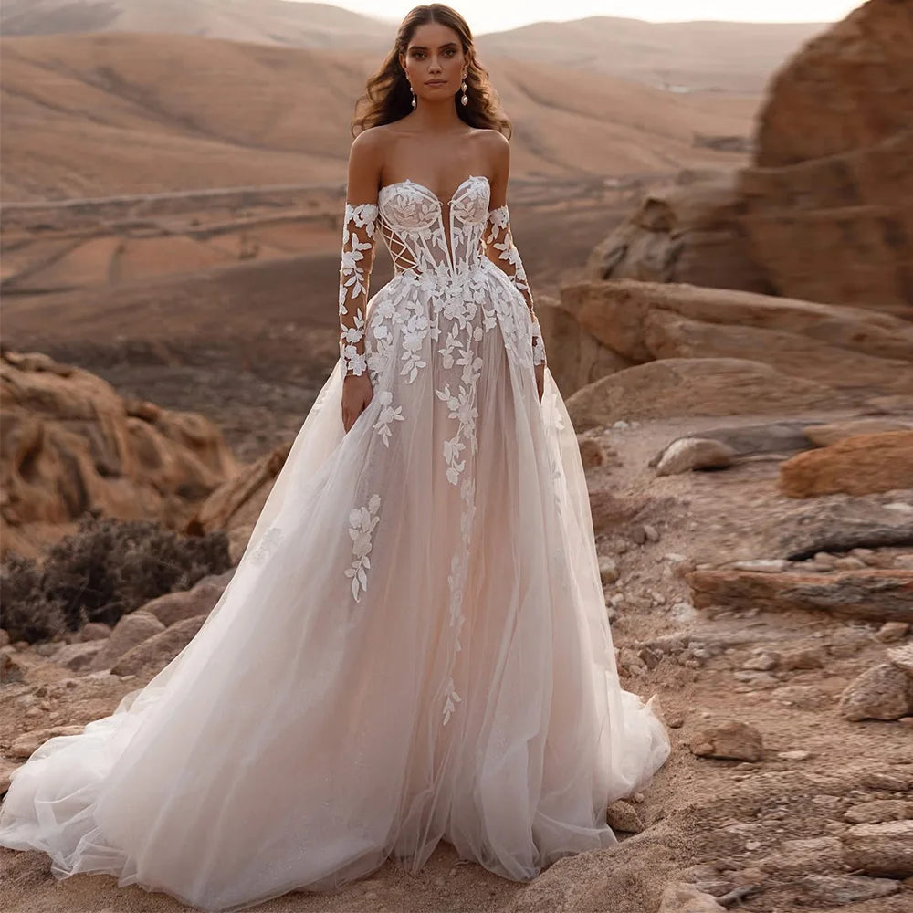 Sweetheart Applique Tulle A-Line Wedding Dress