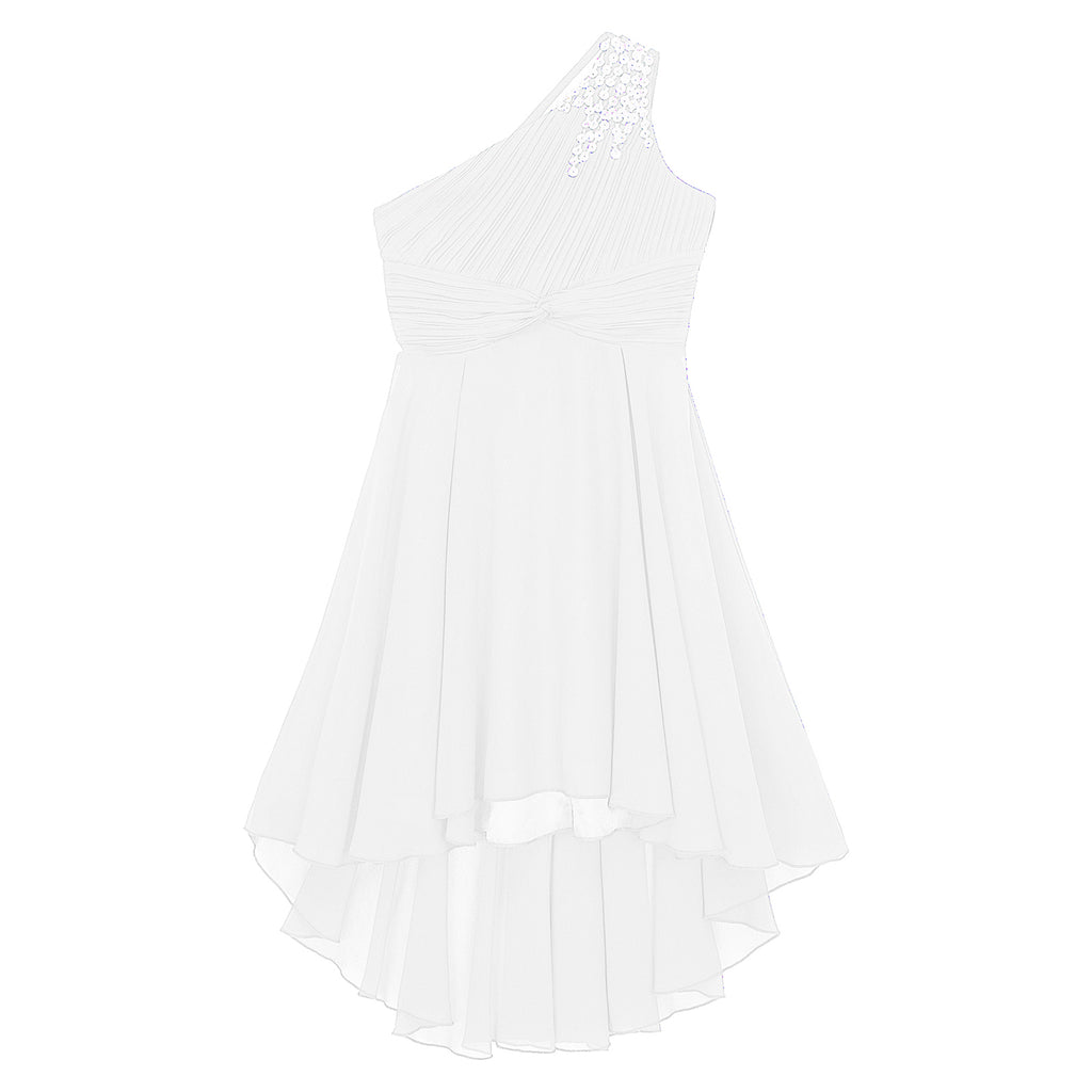 Kids Wedding Flower Girls Dress Shiny Beaded One Shoulder Chiffon Princess Dress Elegant Evening Pageant Birthday Party Gown