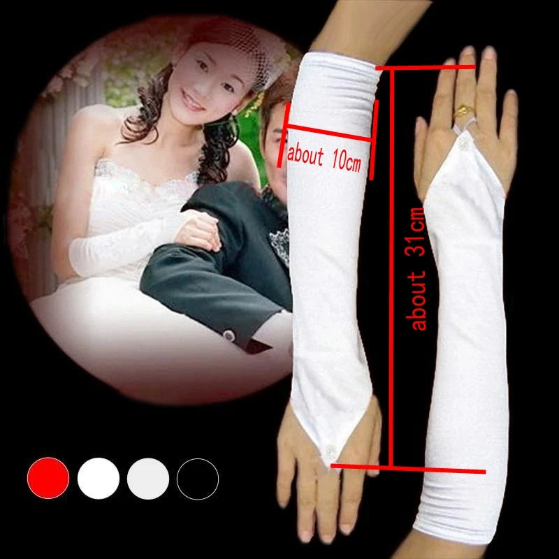 Bride's Mid-Length Hook Fingerless Glove Satin Wedding Dress Sleeveless Smooth Finish Gloves for Brides