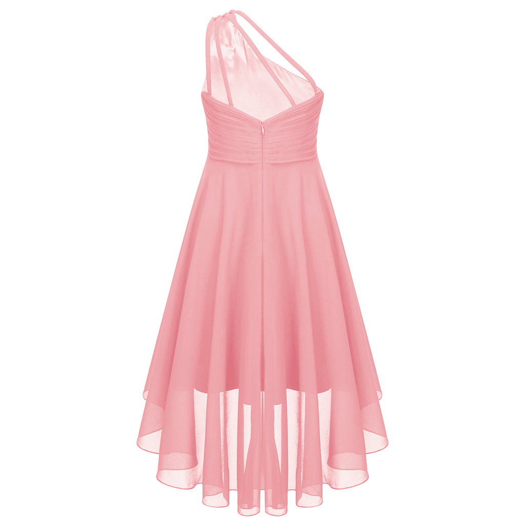 Kids Wedding Flower Girls Dress Shiny Beaded One Shoulder Chiffon Princess Dress Elegant Evening Pageant Birthday Party Gown