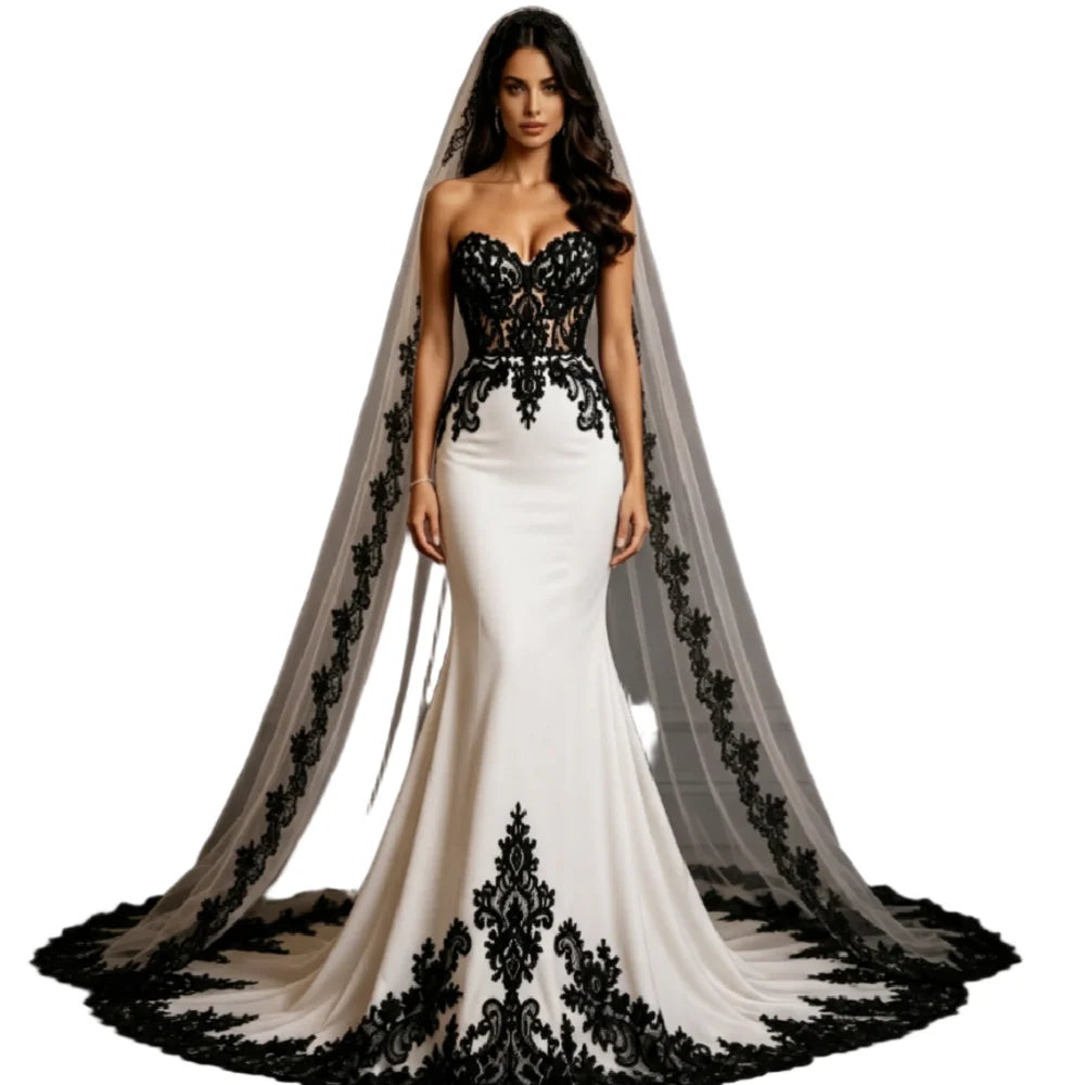 Vintage Mermaid Gothic Wedding Dress 2026 Black Lace Overlay Skirt Dark Romantic Alternative Bridal Gowns Charming Vampire