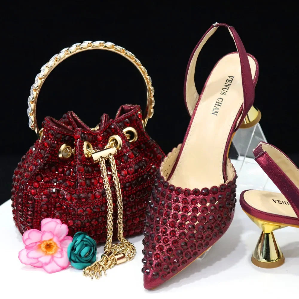 Wine Crystal Pointed-Toe Heels