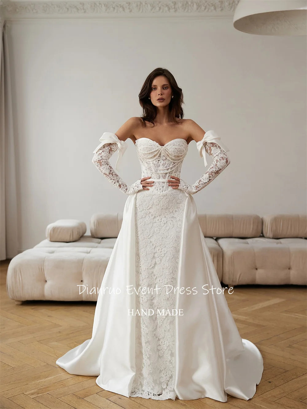 Dianruo Appliques Pearls Wedding Dresses Sweetheart Modern Robe De Mariée 2025 Lace A Line Maxi Vestido De Noiva Customized