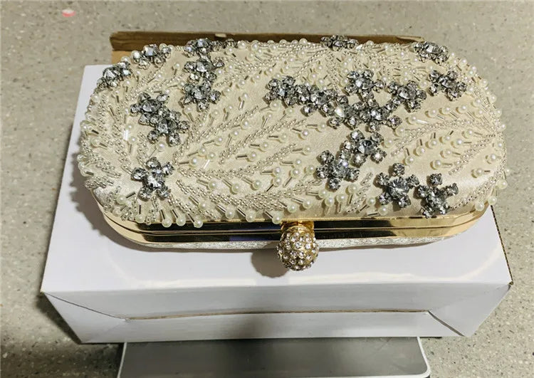 Women's Clutch Bag Crystal Pearl Clutch Purse Luxury Handbag Embroidery Evening Bag Wedding Bag for Bridal Shoulder Bag ZD1529