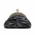 Sparkly Rhinestone Evening Clutch Pleated Hollow-out Bridal Wedding Purse Glittery Chic Ruched Knot Bag Hostess