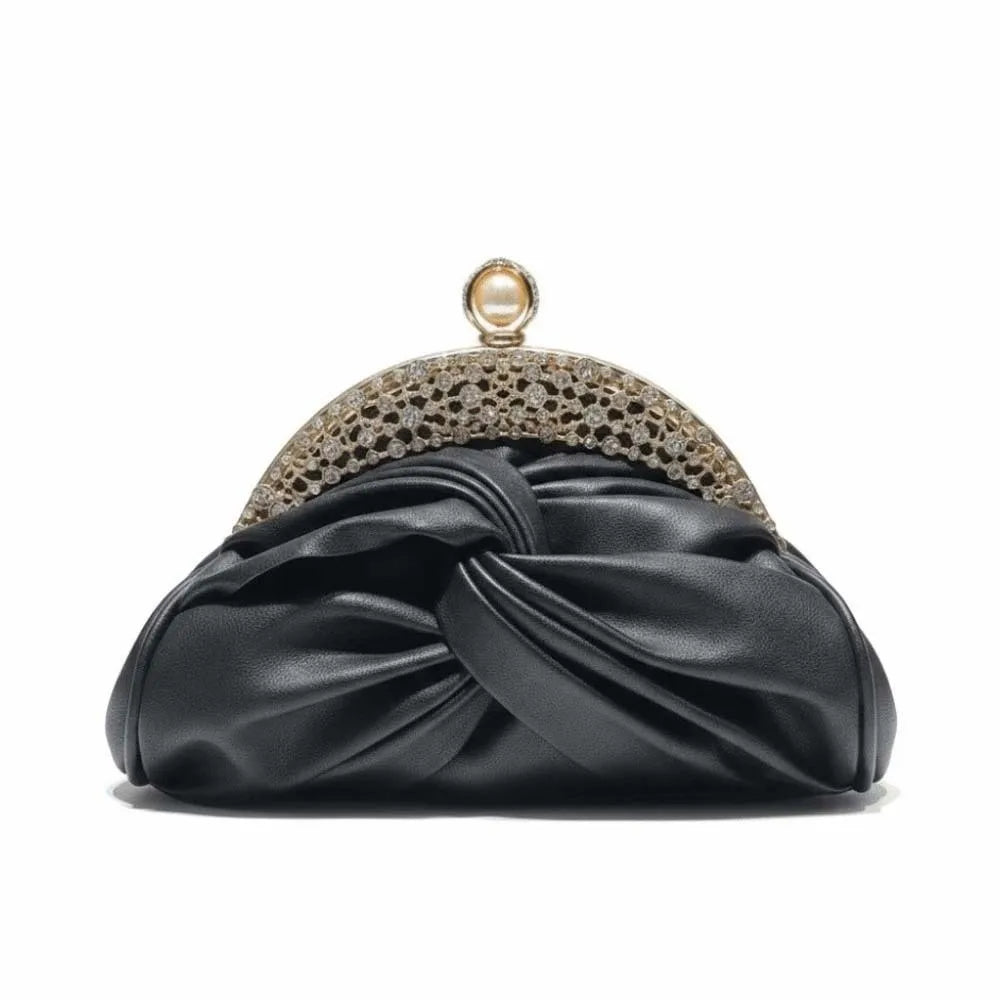Sparkly Rhinestone Evening Clutch Pleated Hollow-out Bridal Wedding Purse Glittery Chic Ruched Knot Bag Hostess