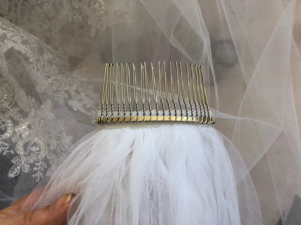 Customized Elegant Long Wedding Veil with Eyelash Lace, Single Tier 2.5m/3m/3.5m Ivory Wedding Veil with Comb, Lace Bridal Veil