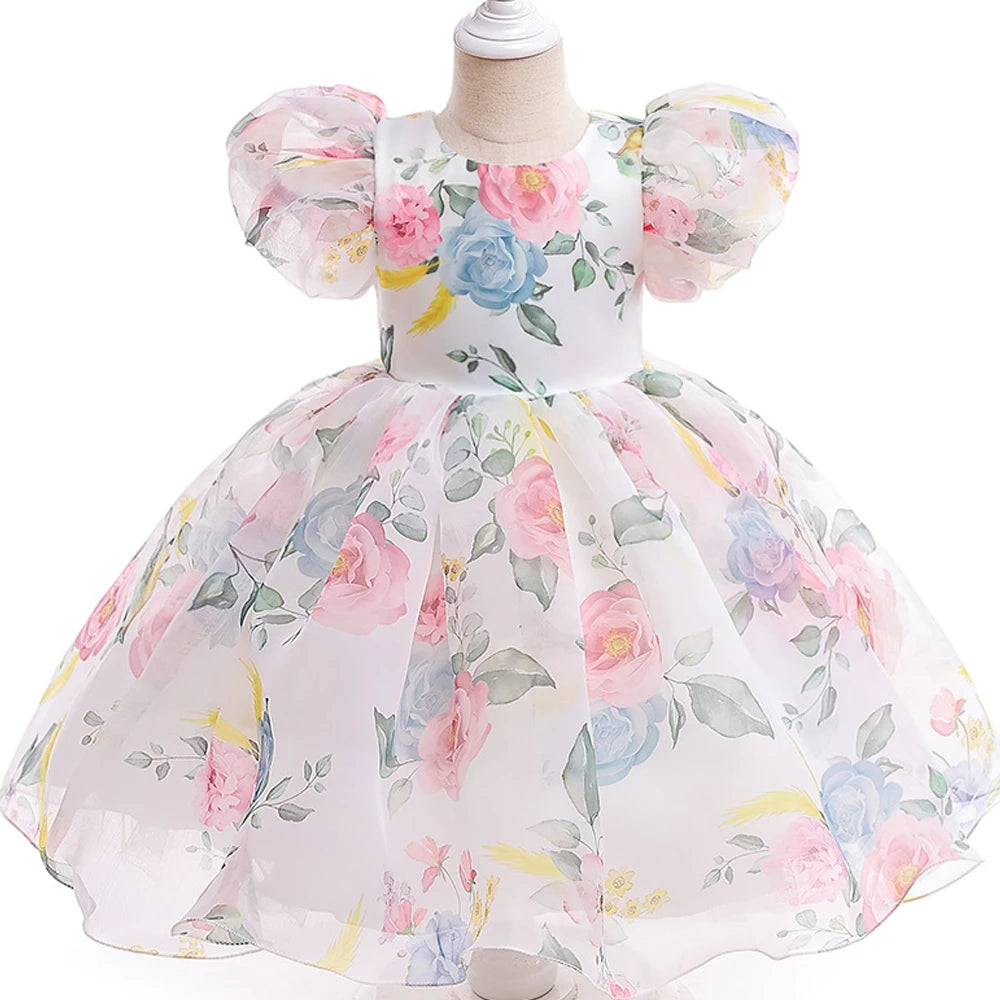 Floral Print Girls' Party Dress