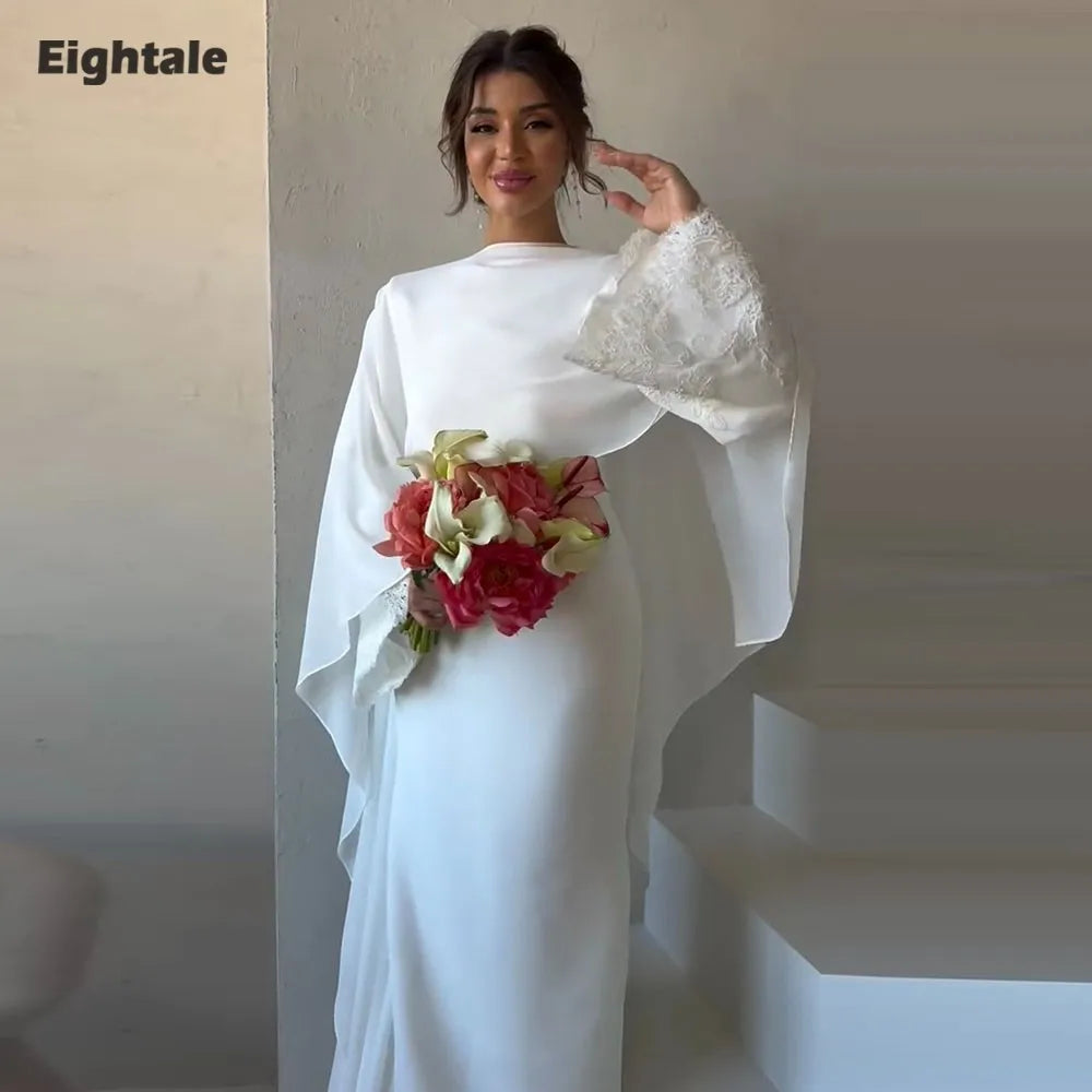 Arabic Wedding Dress O-Neck Customized Ivory  Appliques Muslim Long Sleeves Mermaid Bridal Gown Bride Party Dress