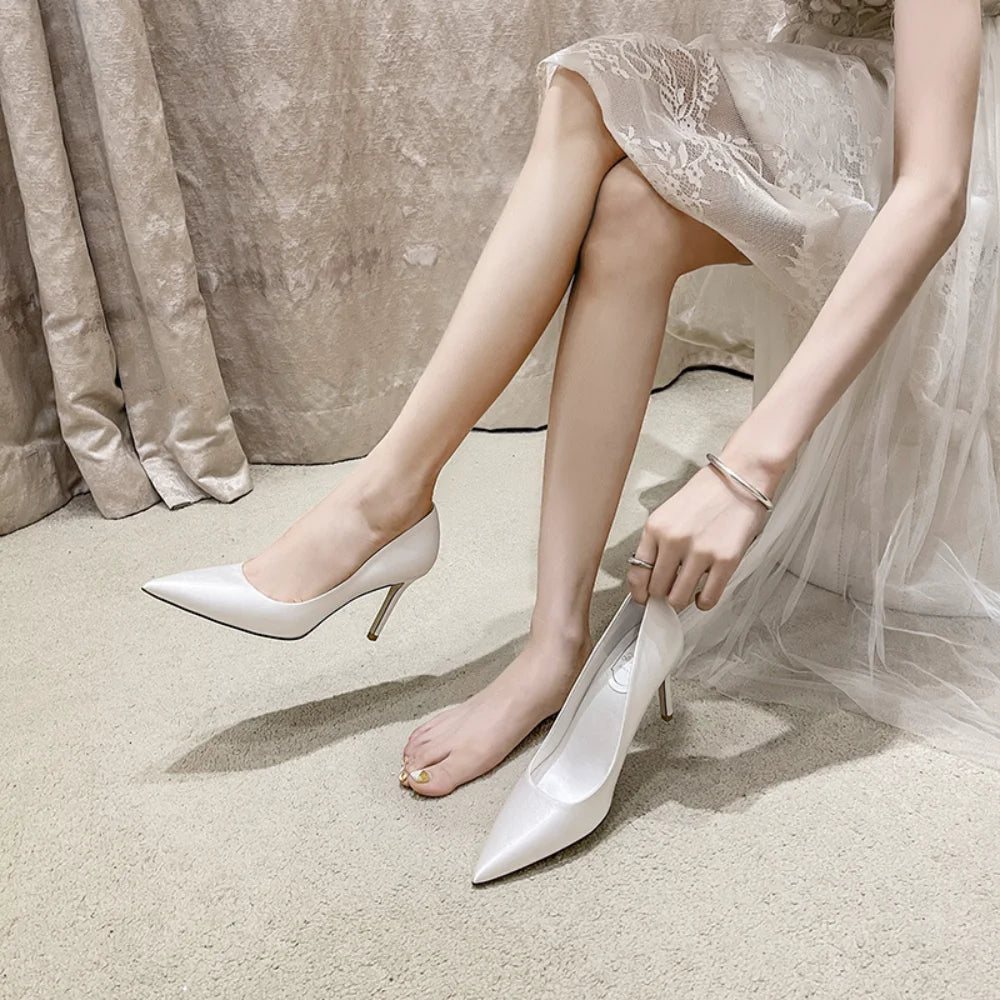 Pumps Women Shoes Wedding Shoes White High Heels Women's Satin Bridal Shoe Bridesmaid Shoes Large Size 42 43