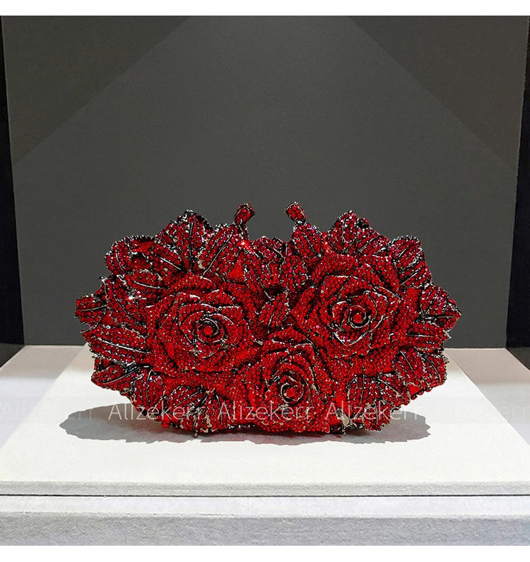 Rose Crystal Flower Evening Clutch