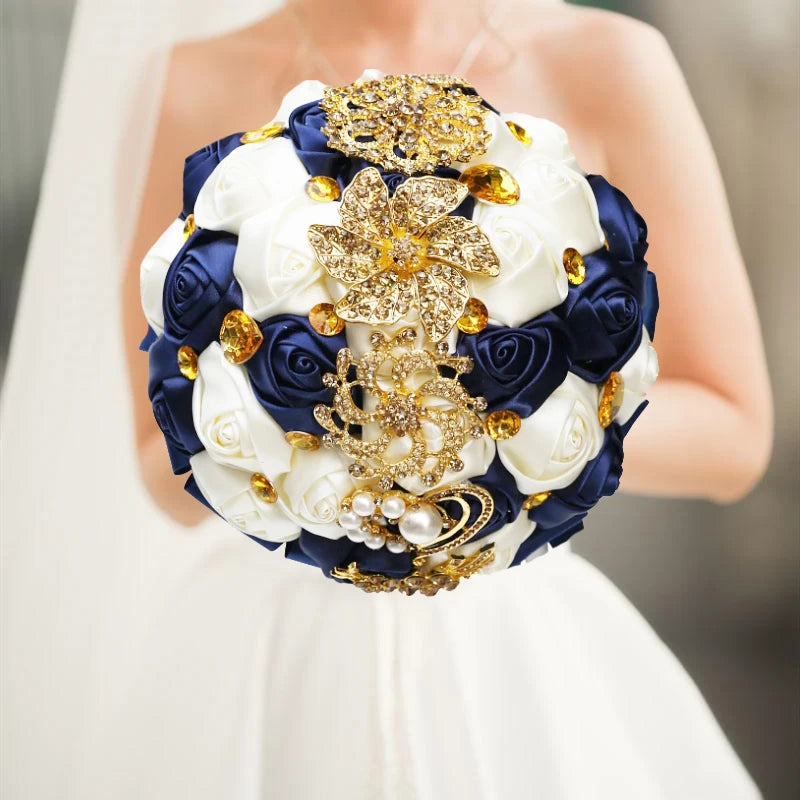 Navy Champagne Wedding Bouquet Flowers