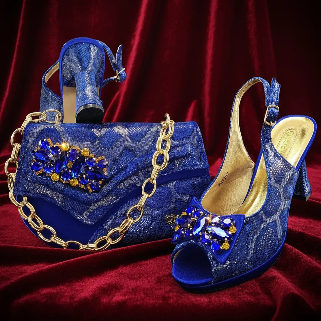 New Designer Bigger Size Shoes and Bags Set for Women 2026 Italian Wedding Shoe for Bride Ladies High Heel Shoes with Rhinestone