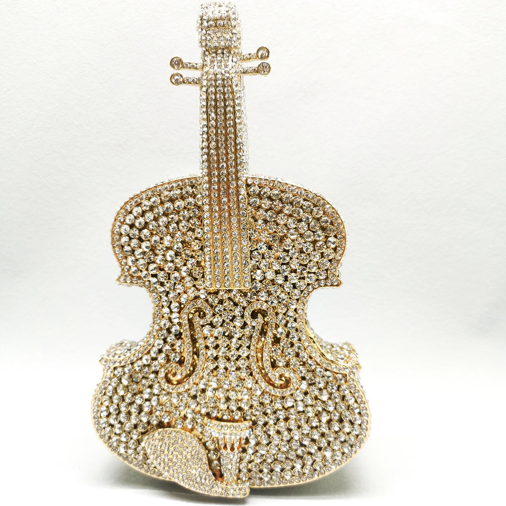 XIYUAN Women AB Silver Gold Blue Green Pink Champagne Red Grey Diamond Handbag Wedding Party Guitar Crystal Bridal Purse Bag