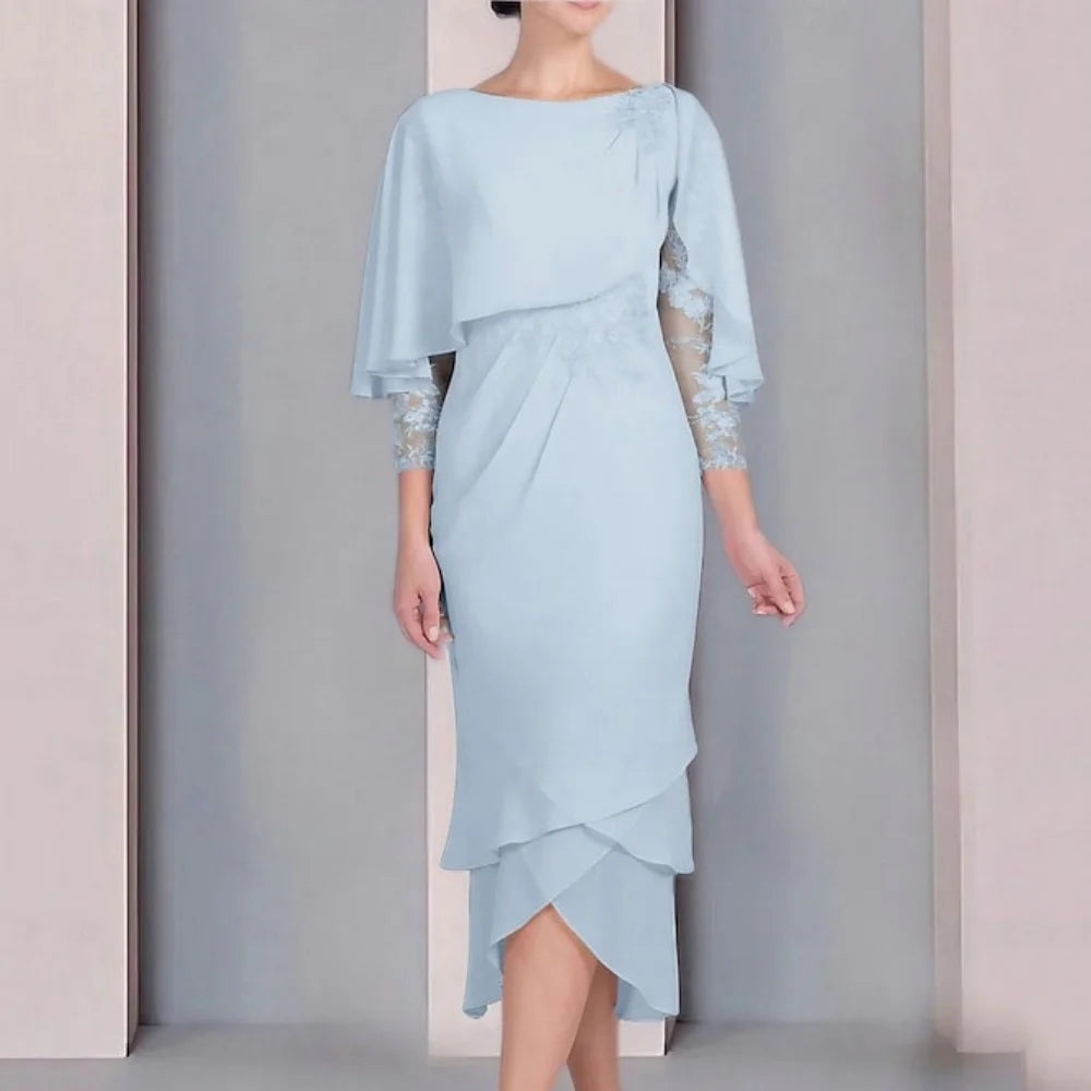Mother Dresses Elegant Customized Mid-calf Length Bride Party Dress Mermaid Lace Occasion Gown Chiffon robes invitée mariage