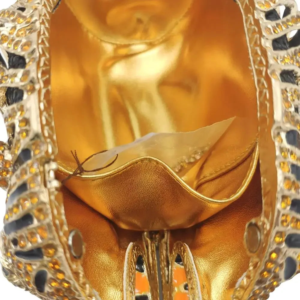Boutique De FGG (in stock) Women Gold Tiger Clutch Minaudiere Evening Bags Diamond Wedding Handbag Bridal Purse Party Dinner Bag