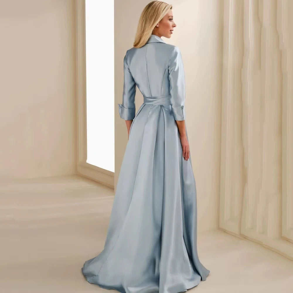 Customized Mother of the Bride Dress Button Formal Dress Long Sleeves A Line Gown with Belt Vestido Wedding Party Dresses