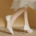 Embroidered Bridal Shoes Wedding Shoes Retro French Sandals 6.5cm High Heels Single Shoes Thin Heels Banquet Pointed Pumps 34-39