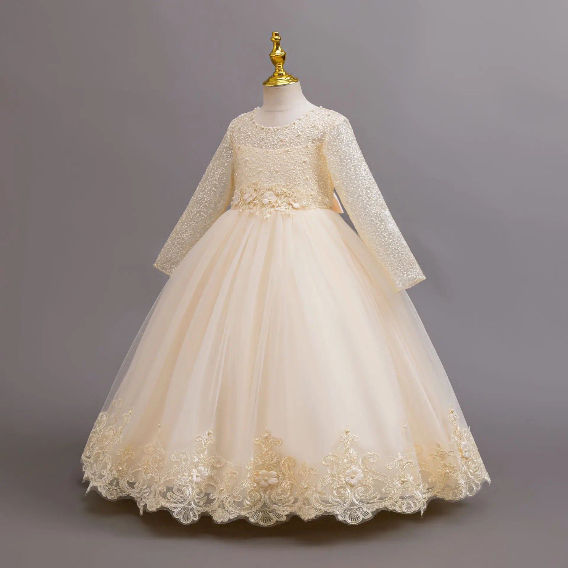 Long-Sleeve Lace Flower Girl Dress