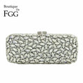 Boutique De FGG (in stock) Women Silver Crystal Clutch Evening Bags Box Minaudiere Handbag Bridal Purse Wedding Party Clutches