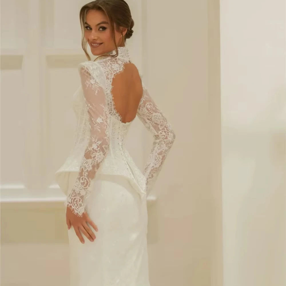 Customized Stunning Shinny Lace Wedding Dress Structured Corset Mermaid Bridal Gown New Dreamy Floor-length Bridal Gown