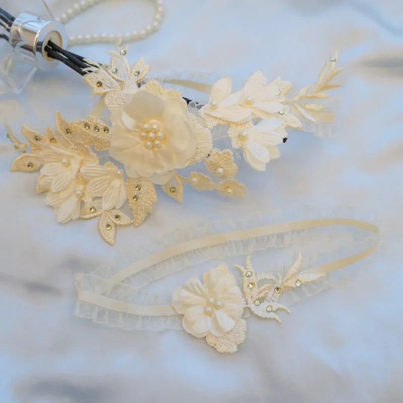 Kyunovia Sexy Lace Wedding Garter Bead Embroidery Flower Sexy Garters for Women Bride Thigh Ring Bridal Leg Garter 2pcs/Set KG21
