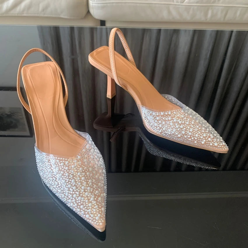 Pearl Slingback Pointed-Toe Heels
