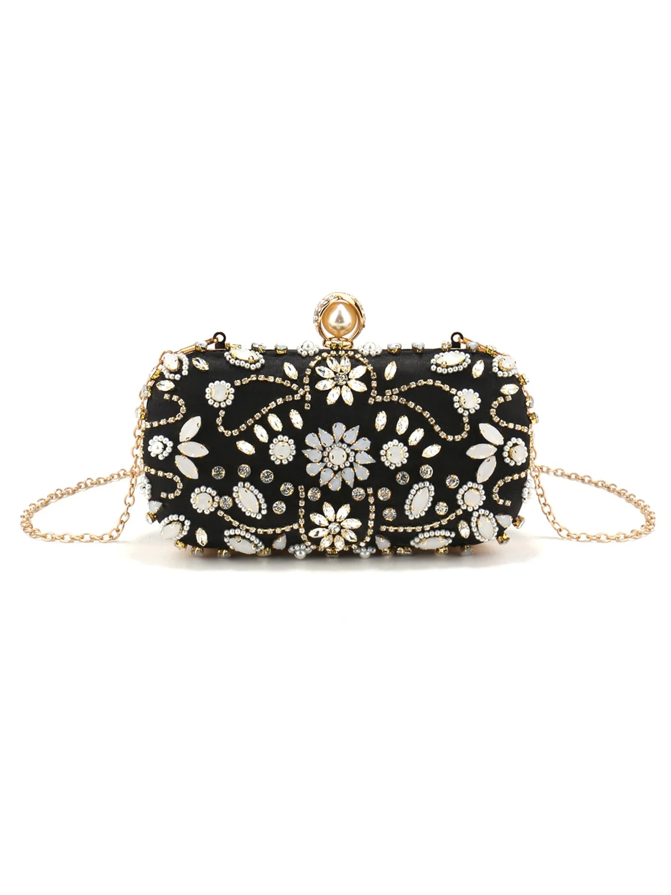 Pearl Beaded Diamond Evening Clutch
