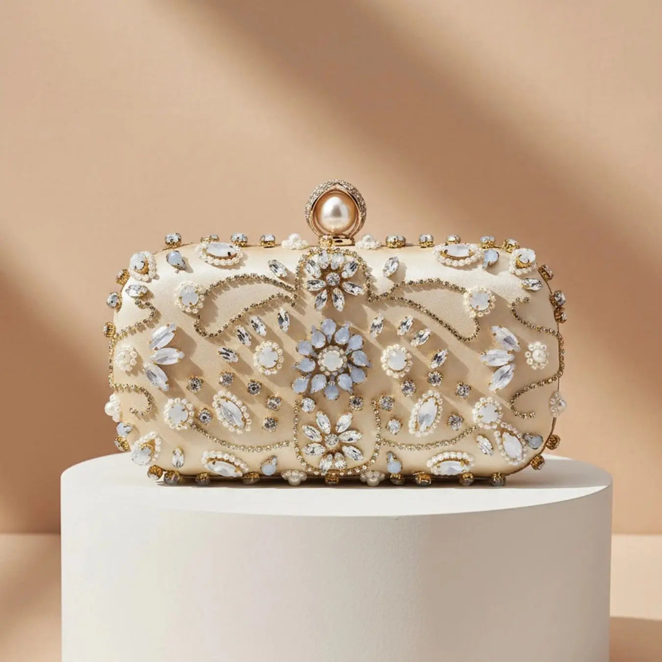 Pearl Beaded Diamond Evening Clutch
