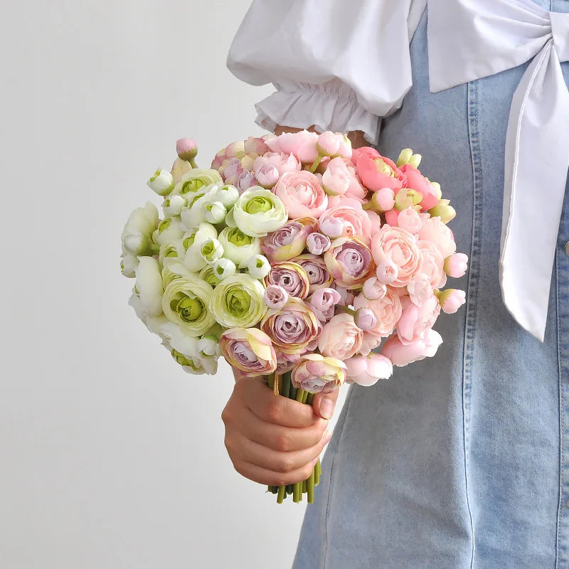 26CM Handmade Bouquet Artificial Flowers Wedding Bridesmaids Photography Props Home Decoration Handmade Mini Lotus Bouquet