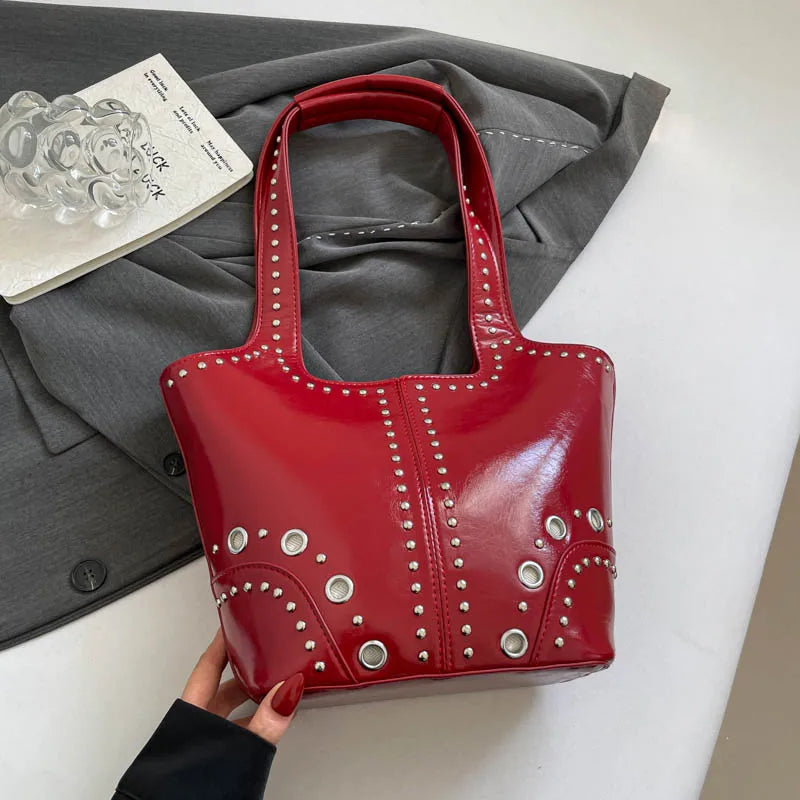 Red Wedding Purse Fashion Handbag Clutch Women Korean Style Solid PU Leather Shoulder Bag Designer Bucket Tote Lady Commute Bag