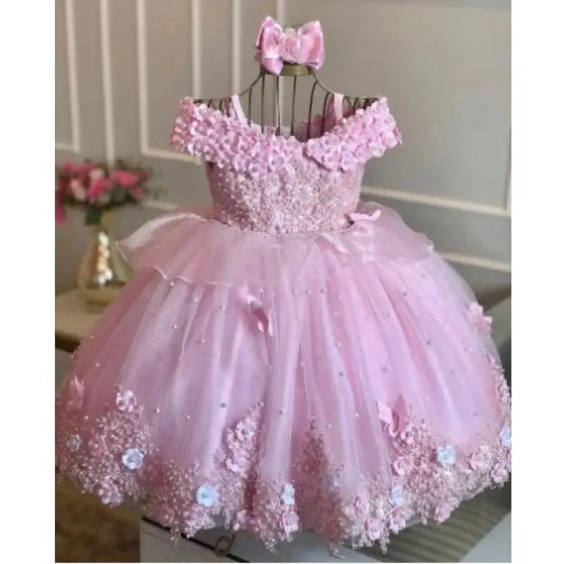 Off-Shoulder Pearl Lace Baby Dress