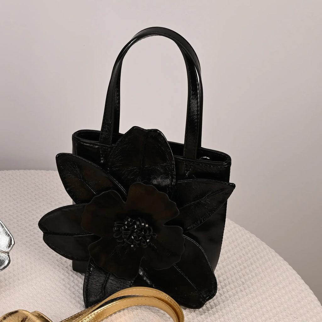 3D Floral Soft PU Leather Women Bucket Handbag Wedding Purse Dress Party Evening Bridal Clutch Bag