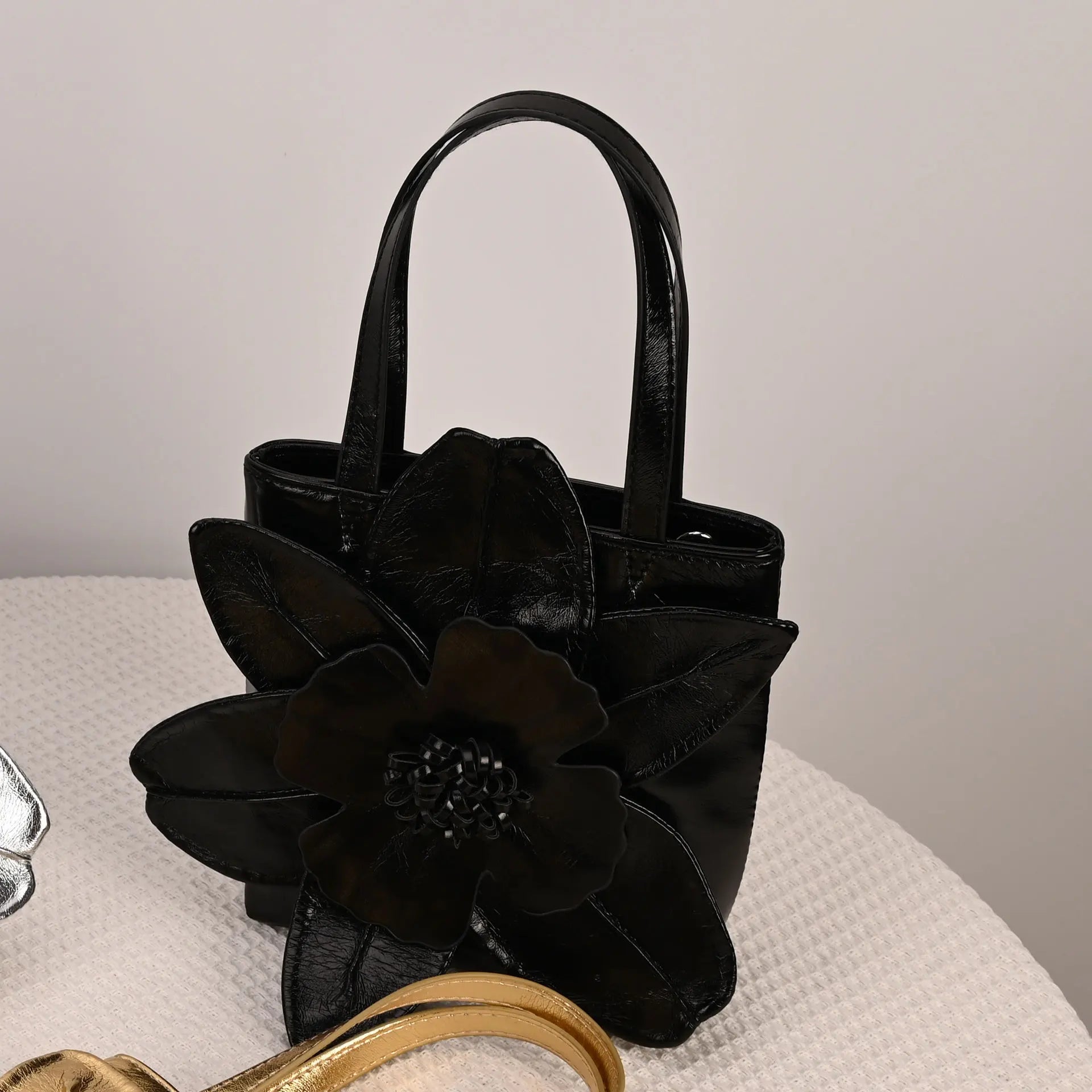 3D Floral Soft PU Leather Women Bucket Handbag Wedding Purse Dress Party Evening Bridal Clutch Bag