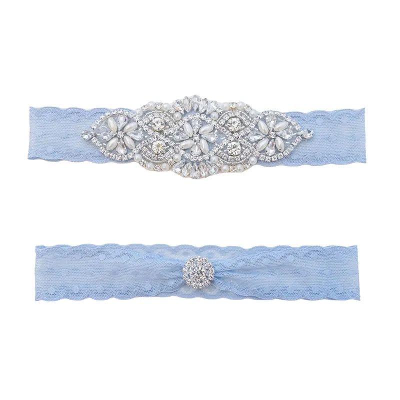 Sexy Bridal Wedding Garter Belt With Diamonds Light Blue Crystal Garters Bride Thigh Ring Leg Loops Wedding Accessories