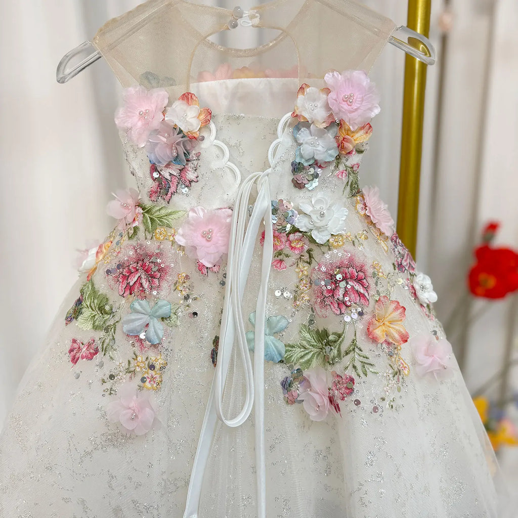 Crystal Lace Tulle Ball Gown Flower Girl Dress