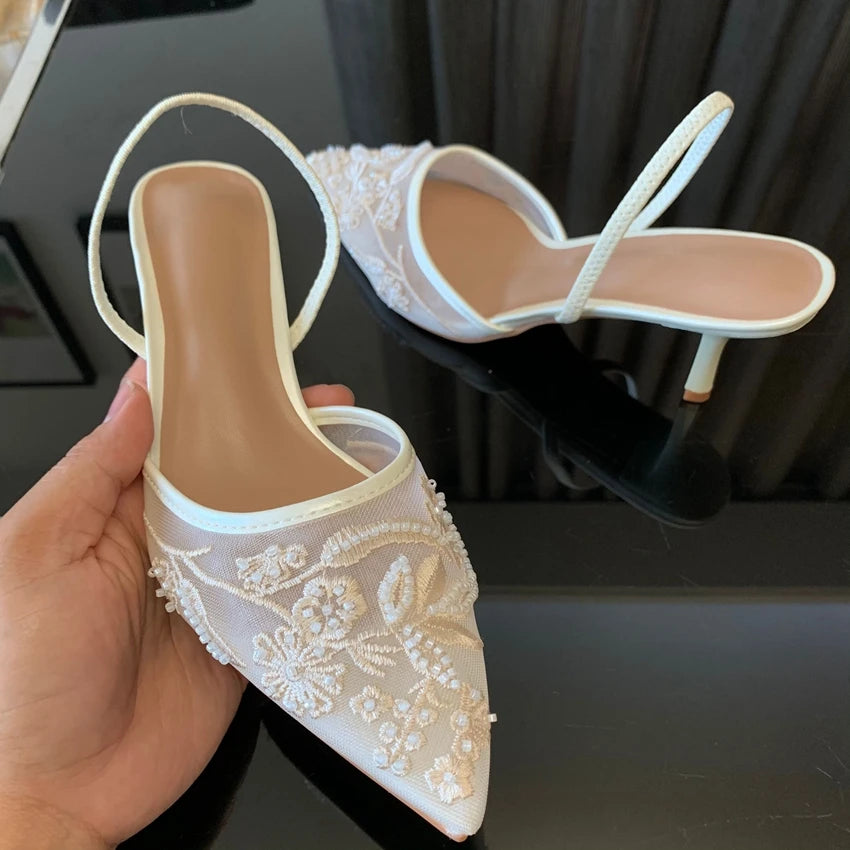 Embroidered Slingback Bridal Heels