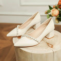 With Medium Heels Shoes for Women 2025 Wedding Bride Shoe White Ladies Summer Footwear Pearl Office Slip on Lastest Casual Trend