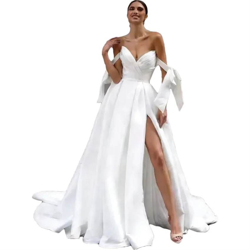 Satin Sweetheart A-Line Wedding Dress with Slit