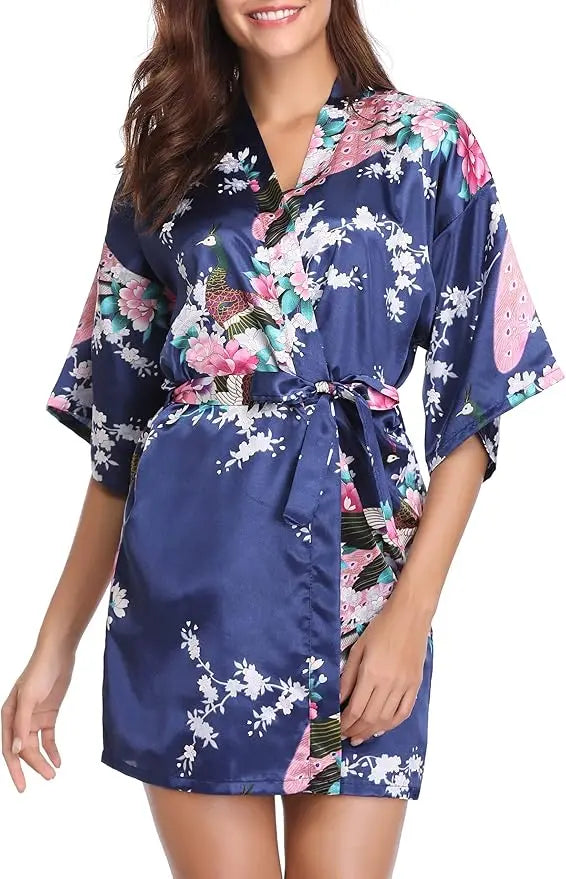 Short Satin Kimono Bridal Robe